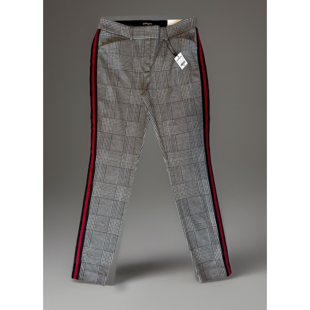 NWT Express Stretch Skinny Mid-Rise Plaid Dress Pants Side Stripe Womens Size 6R